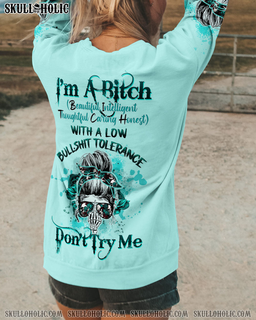 I’M A B DON’T TRY ME MESSY BUN ROSE ALL OVER PRINT – TLTW0404233