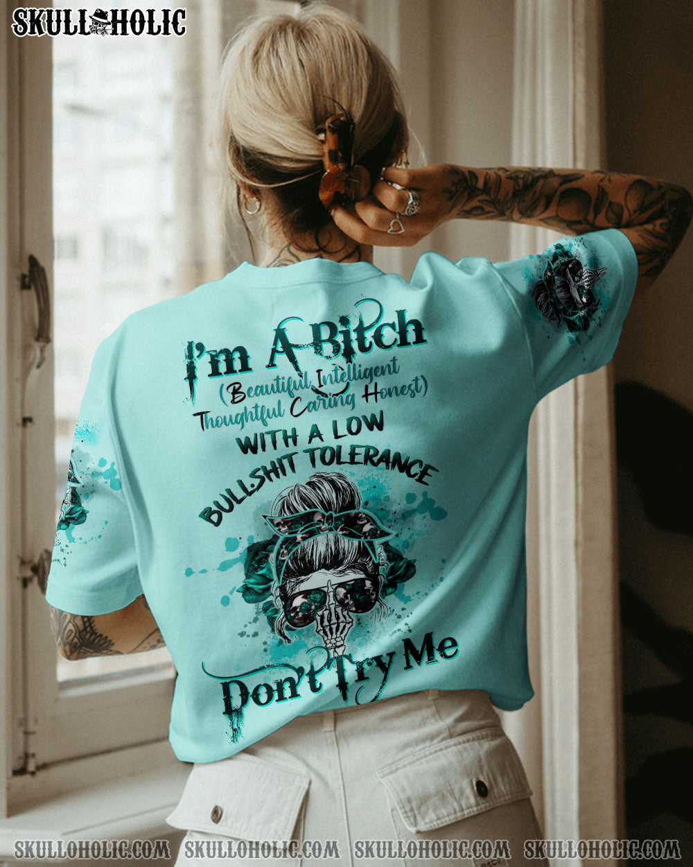 I’M A B DON’T TRY ME MESSY BUN ROSE ALL OVER PRINT – TLTW0404233