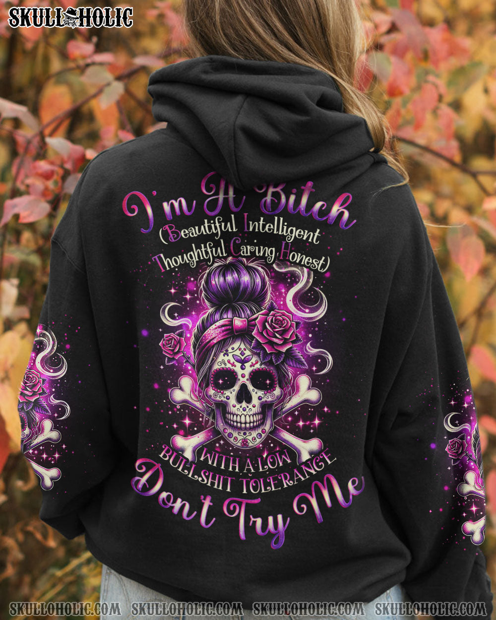 I’M A B DON’T TRY ME ROSE MESSY BUN ALL OVER PRINT – TLNO0211231