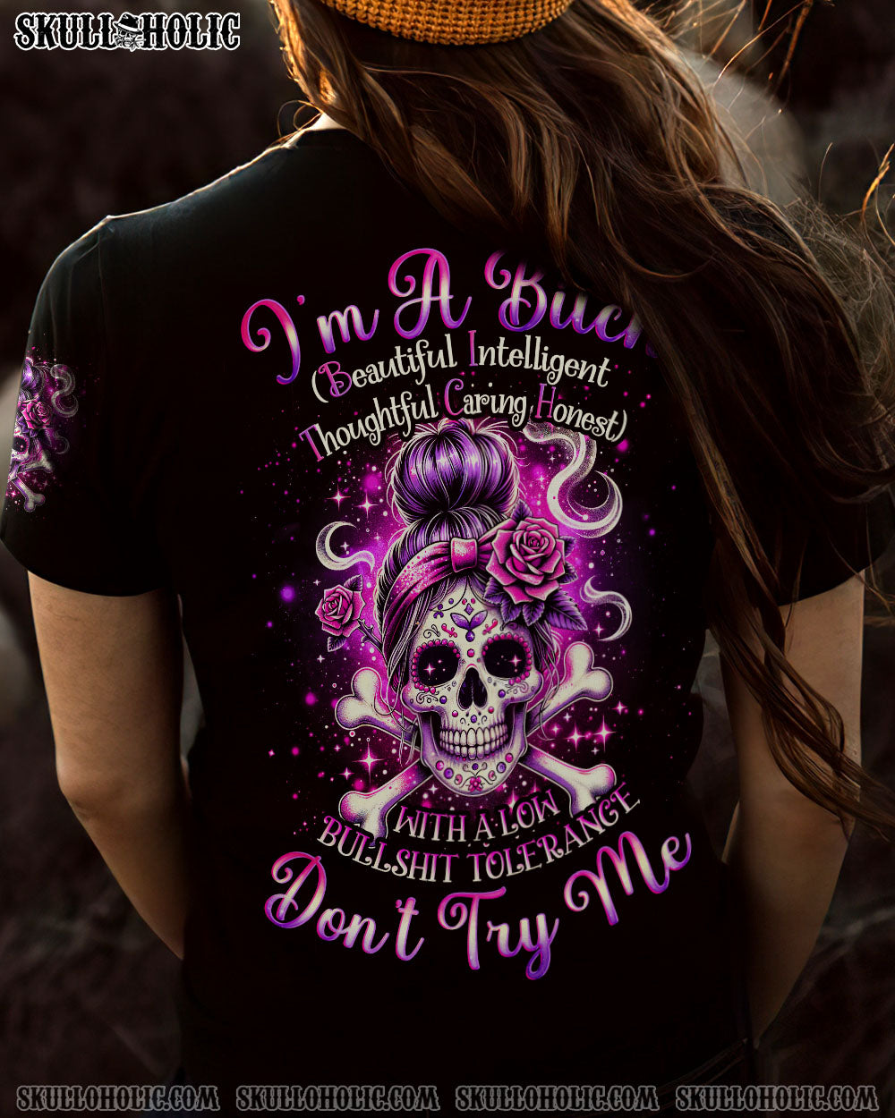 I’M A B DON’T TRY ME ROSE MESSY BUN ALL OVER PRINT – TLNO0211231