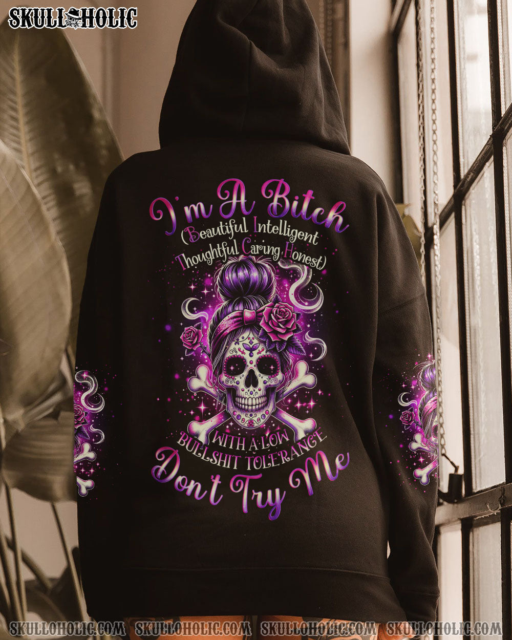 I’M A B DON’T TRY ME ROSE MESSY BUN ALL OVER PRINT – TLNO0211231