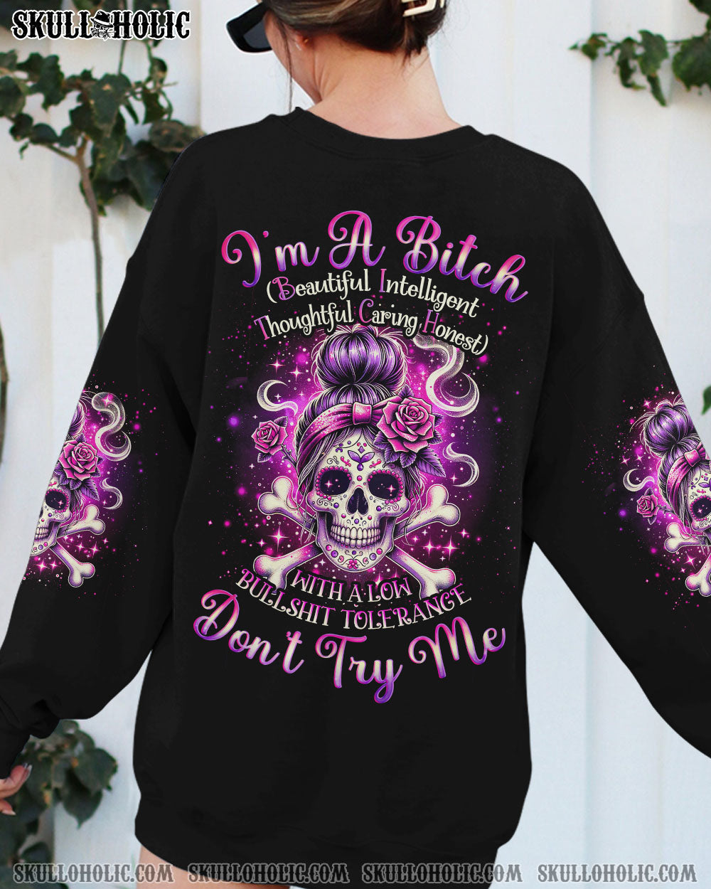 I’M A B DON’T TRY ME ROSE MESSY BUN ALL OVER PRINT – TLNO0211231
