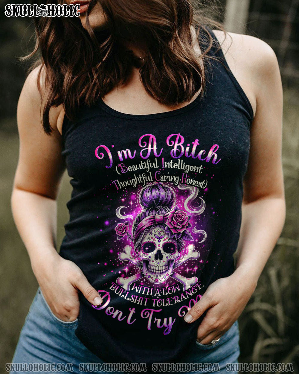 I’M A B DON’T TRY ME ROSE MESSY BUN ALL OVER PRINT – TLNO0211231