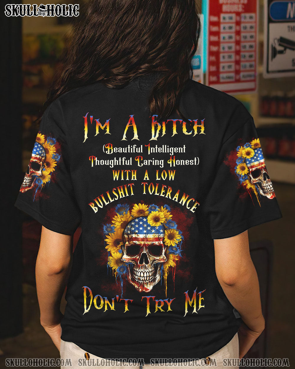 I'M A B DON'T TRY ME SUNFLOWER SKULL FLAG ALL OVER PRINT - TLNT1505232