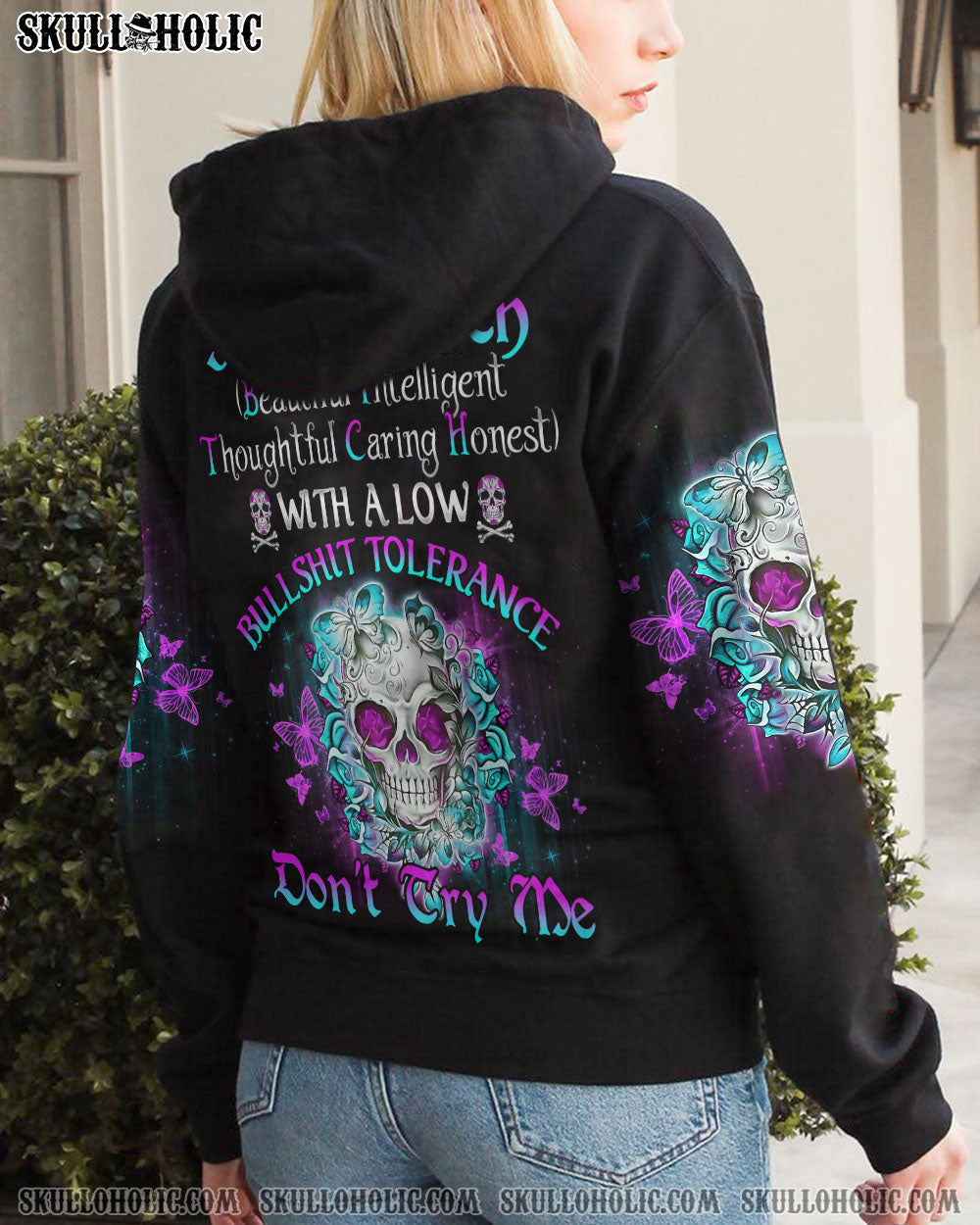 I’M A B DON’T TRY ME TATTOOED FLOWER SKULL ALL OVER PRINT – TLNO1502232
