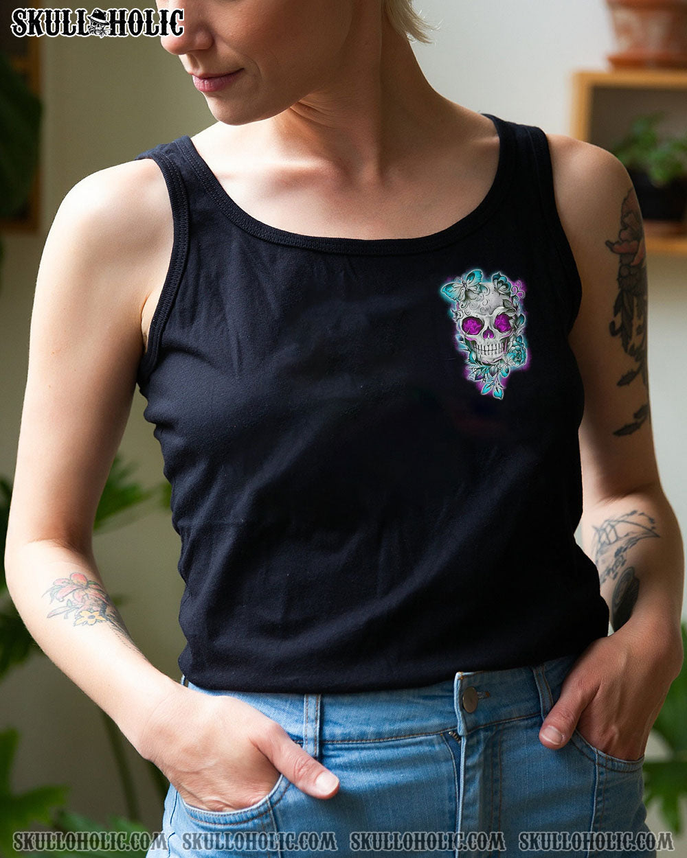 I’M A B DON’T TRY ME TATTOOED FLOWER SKULL ALL OVER PRINT – TLNO1502232