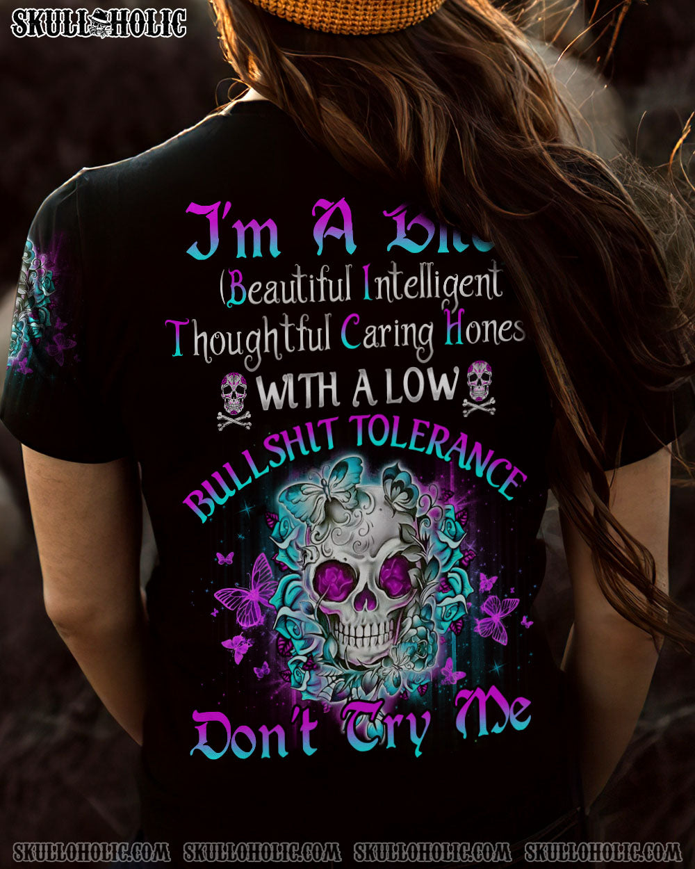 I’M A B DON’T TRY ME TATTOOED FLOWER SKULL ALL OVER PRINT – TLNO1502232