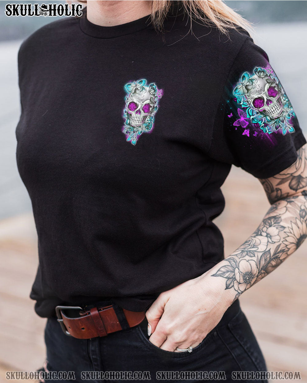 I’M A B DON’T TRY ME TATTOOED FLOWER SKULL ALL OVER PRINT – TLNO1502232
