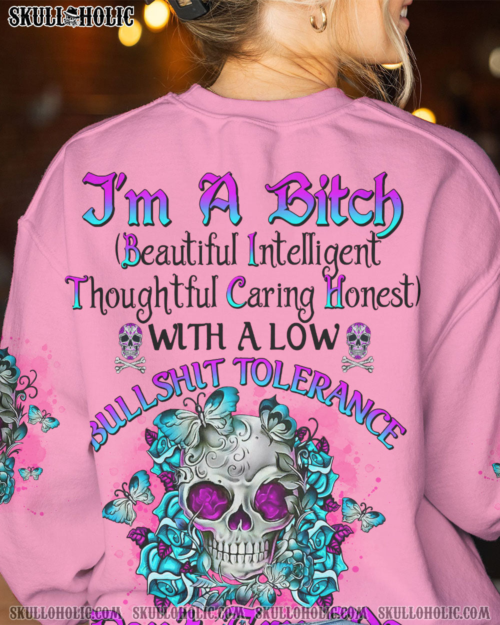 I’M A B DON’T TRY ME TATTOOED FLOWER SKULL ALL OVER PRINT – TLNO2402232