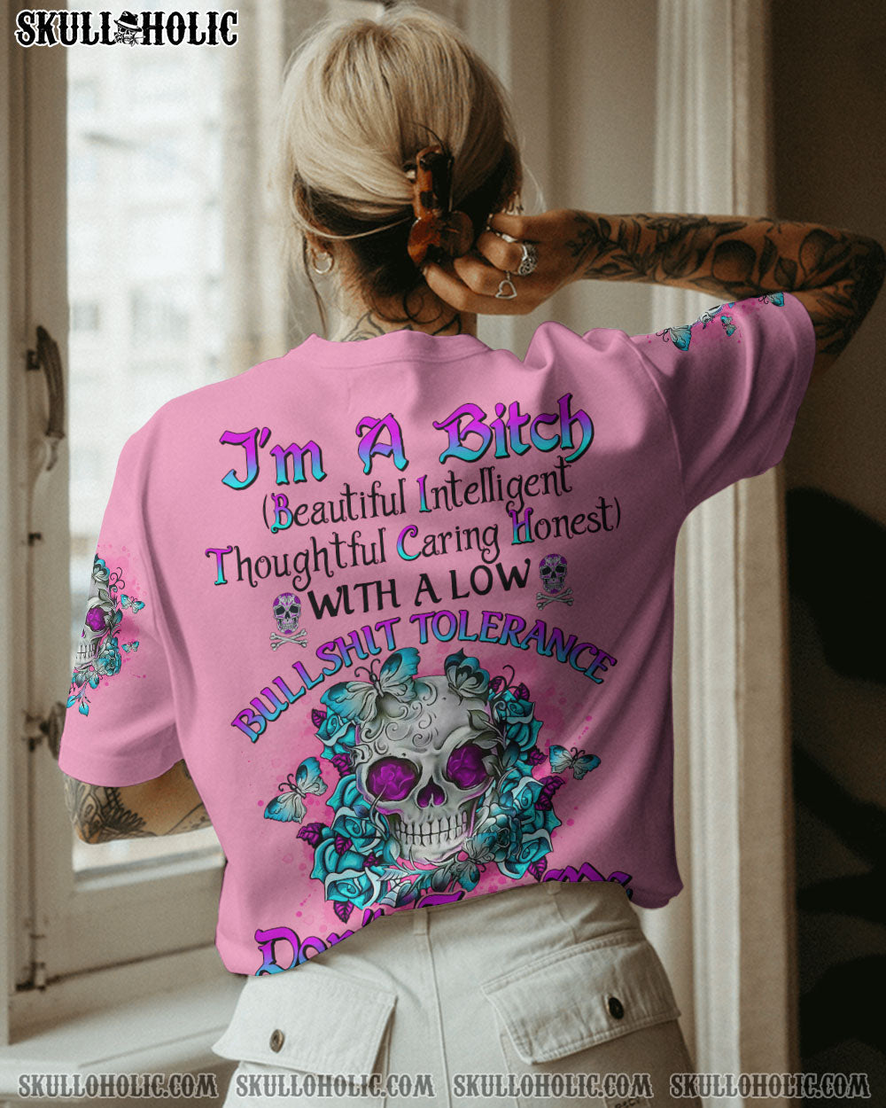 I’M A B DON’T TRY ME TATTOOED FLOWER SKULL ALL OVER PRINT – TLNO2402232