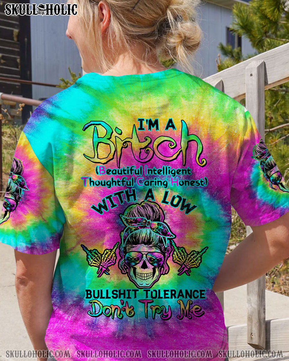 I'M A B DON'T TRY ME TIE DYE SKULL ALL OVER PRINT - TLTW0504233