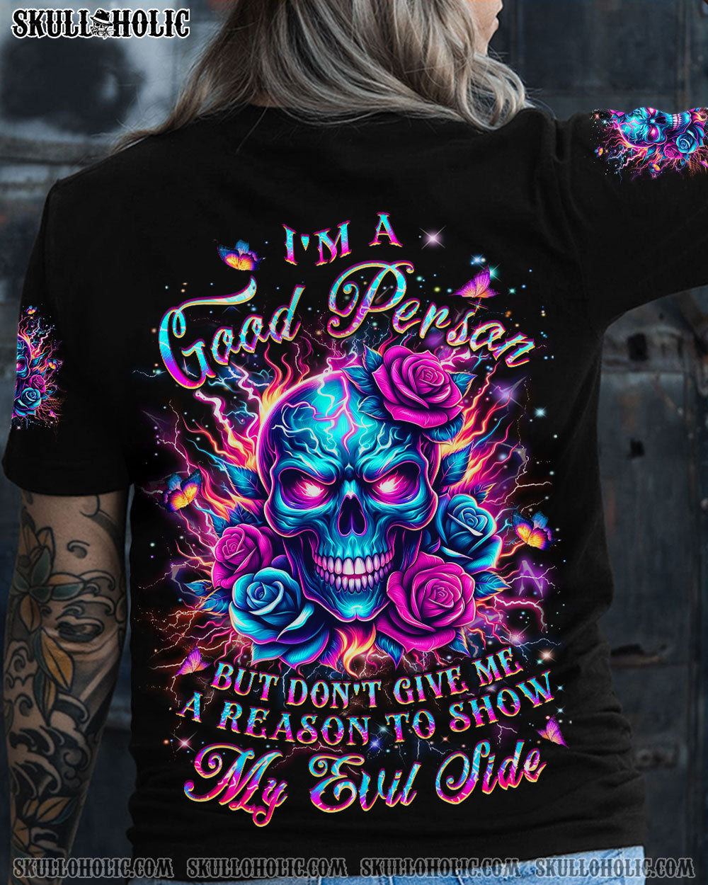 I'M A GOOD PERSON SKULL LADY ALL OVER PRINT - YHLT0502244