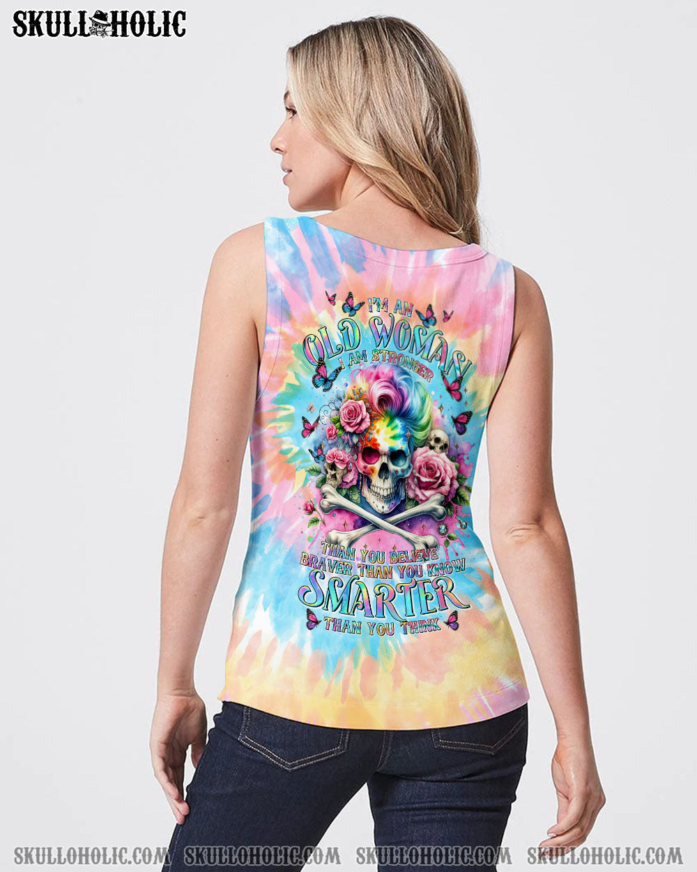 I’M AN OLD WOMAN MESSY BUN SKULL TIE DYE ALL OVER PRINT – TLTR2906241