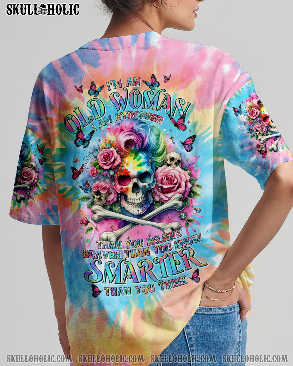 I’M AN OLD WOMAN MESSY BUN SKULL TIE DYE ALL OVER PRINT – TLTR2906241