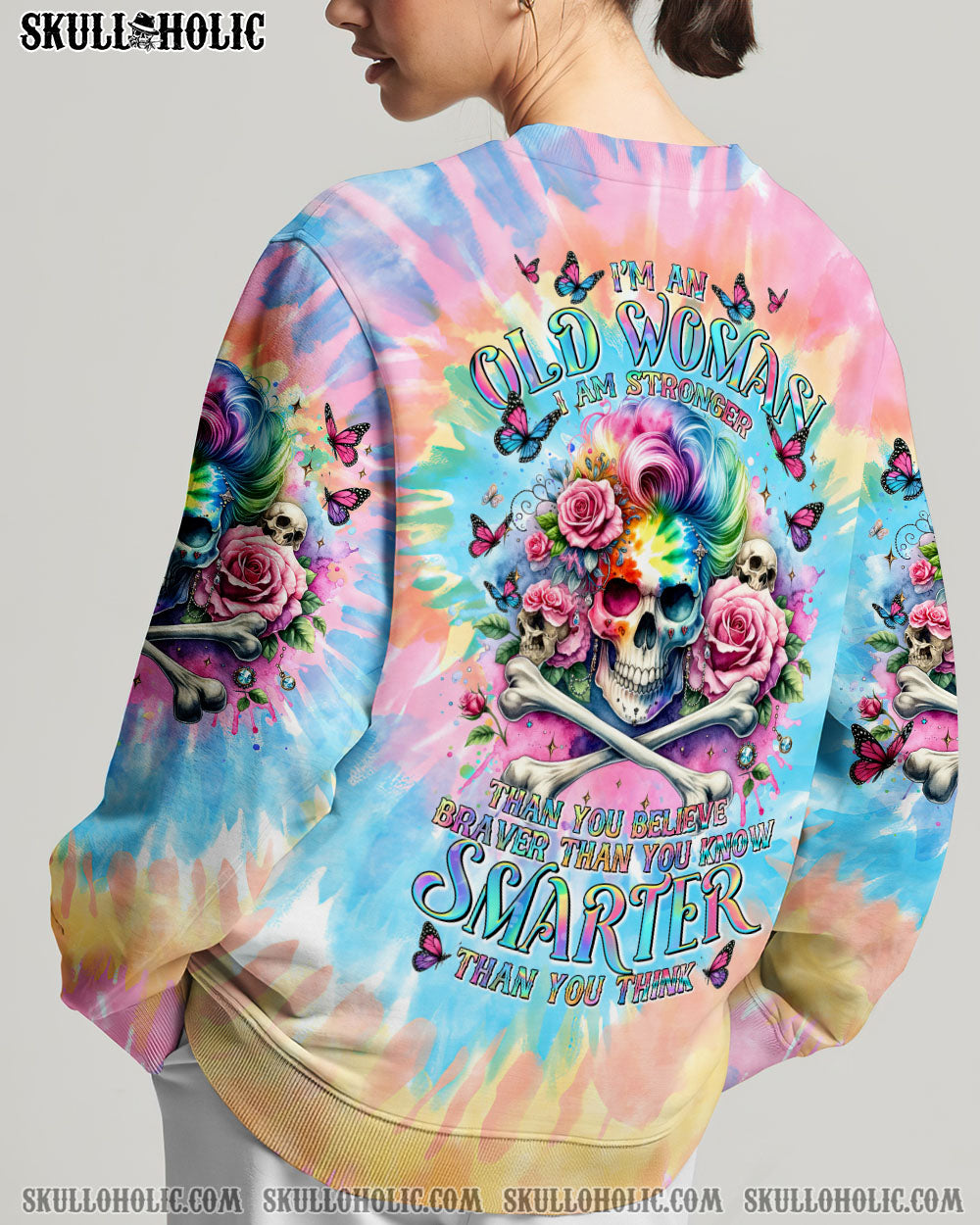 I’M AN OLD WOMAN MESSY BUN SKULL TIE DYE ALL OVER PRINT – TLTR2906241