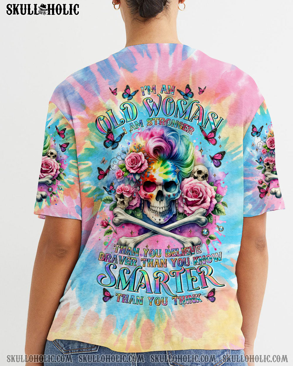 I’M AN OLD WOMAN MESSY BUN SKULL TIE DYE ALL OVER PRINT – TLTR2906241