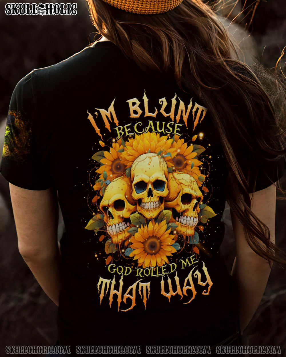I’M BLUNT BECAUSE GOD ROLLED ME 3 SKULLS ALL OVER PRINT – TLTR0609232