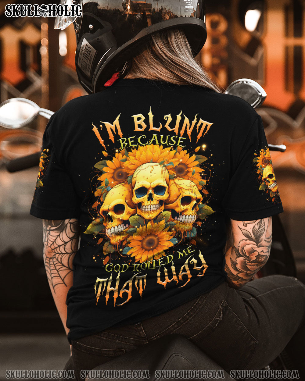 I’M BLUNT BECAUSE GOD ROLLED ME 3 SKULLS ALL OVER PRINT – TLTR0609232