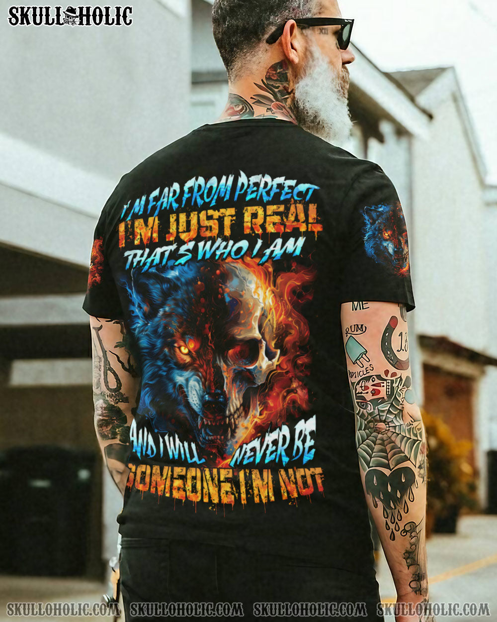 I’M FAR FROM PERFECT I’M JUST REAL WOLF SKULL ALL OVER PRINT – TYTD1604243