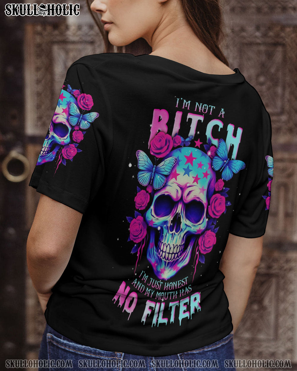 I’M NOT A B I’M JUST HONEST SKULL ROSE AMERICA ALL OVER PRINT – TLNT1505231