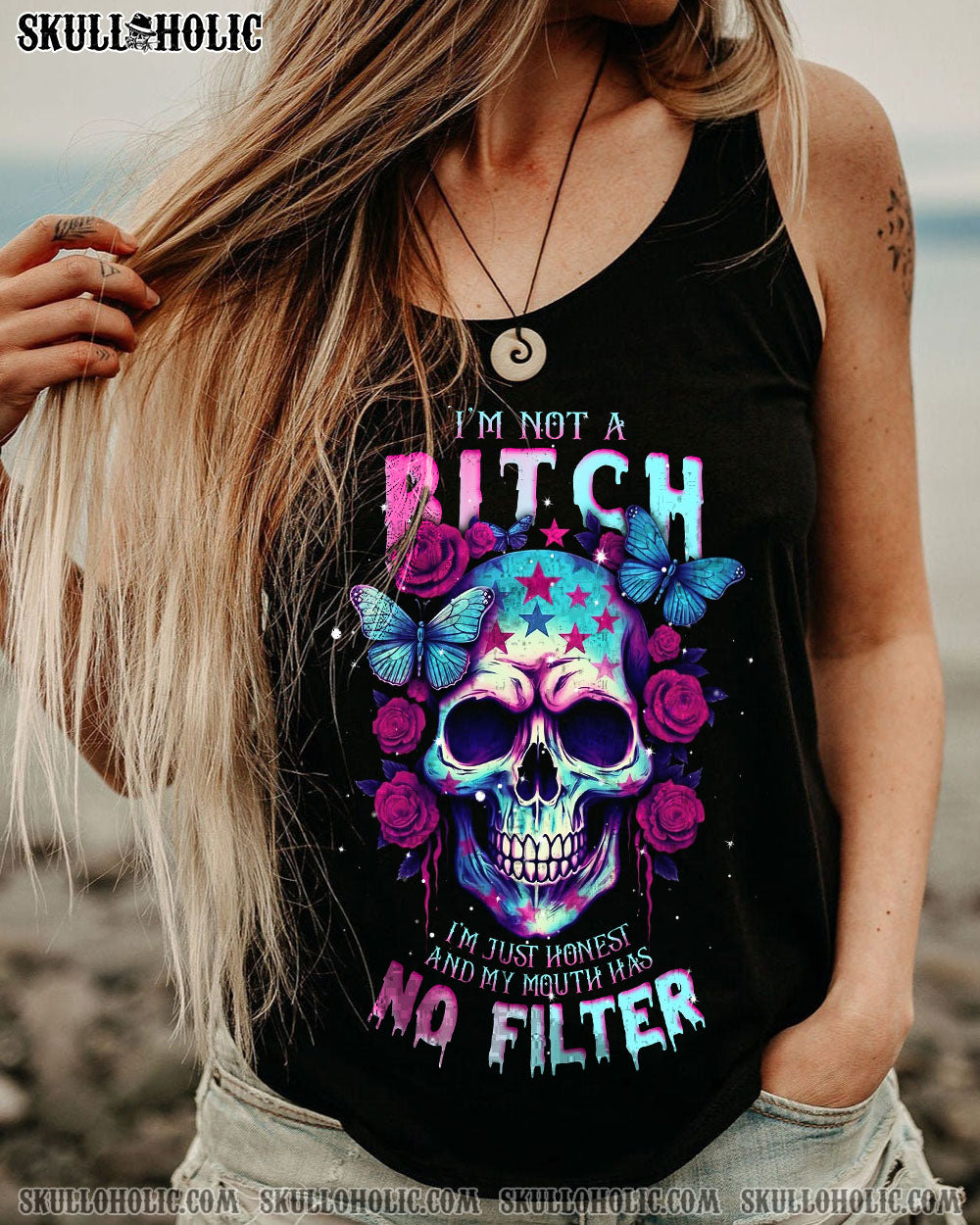 I’M NOT A B I’M JUST HONEST SKULL ROSE AMERICA ALL OVER PRINT – TLNT1505231