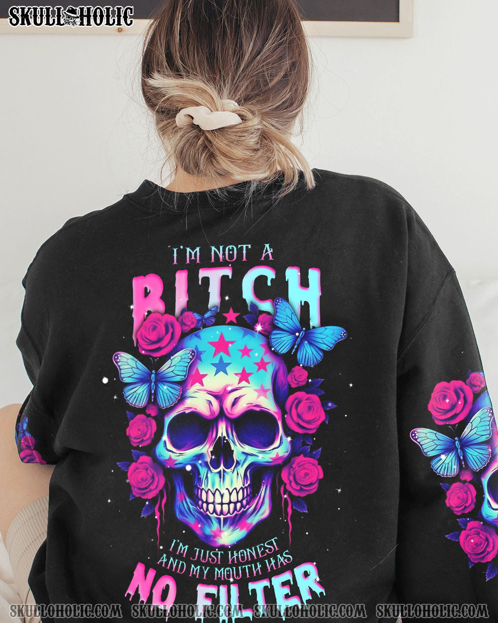 I’M NOT A B I’M JUST HONEST SKULL ROSE AMERICA ALL OVER PRINT – TLNT1505231