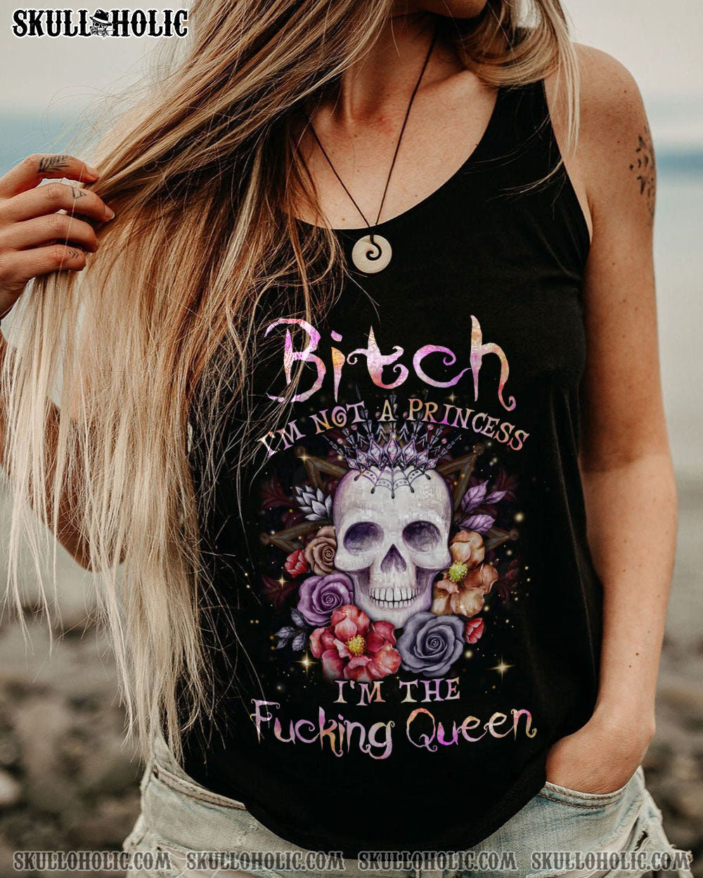 I’M THE F QUEEN FLOWER SKULL ALL OVER PRINT – YHLN1003233