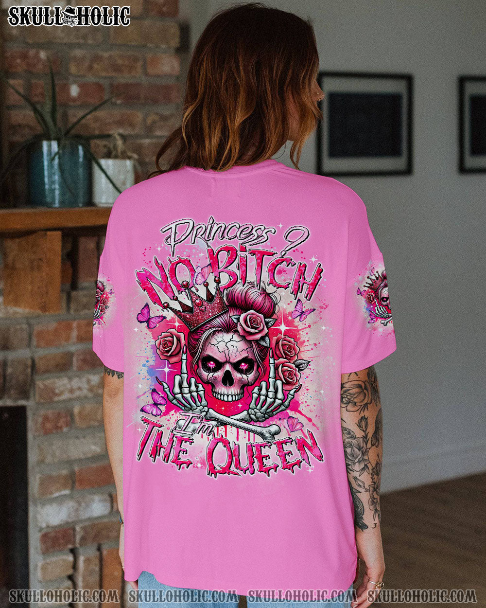I’M THE QUEEN SKULL MESSY BUN ALL OVER PRINT – TYTD2706242