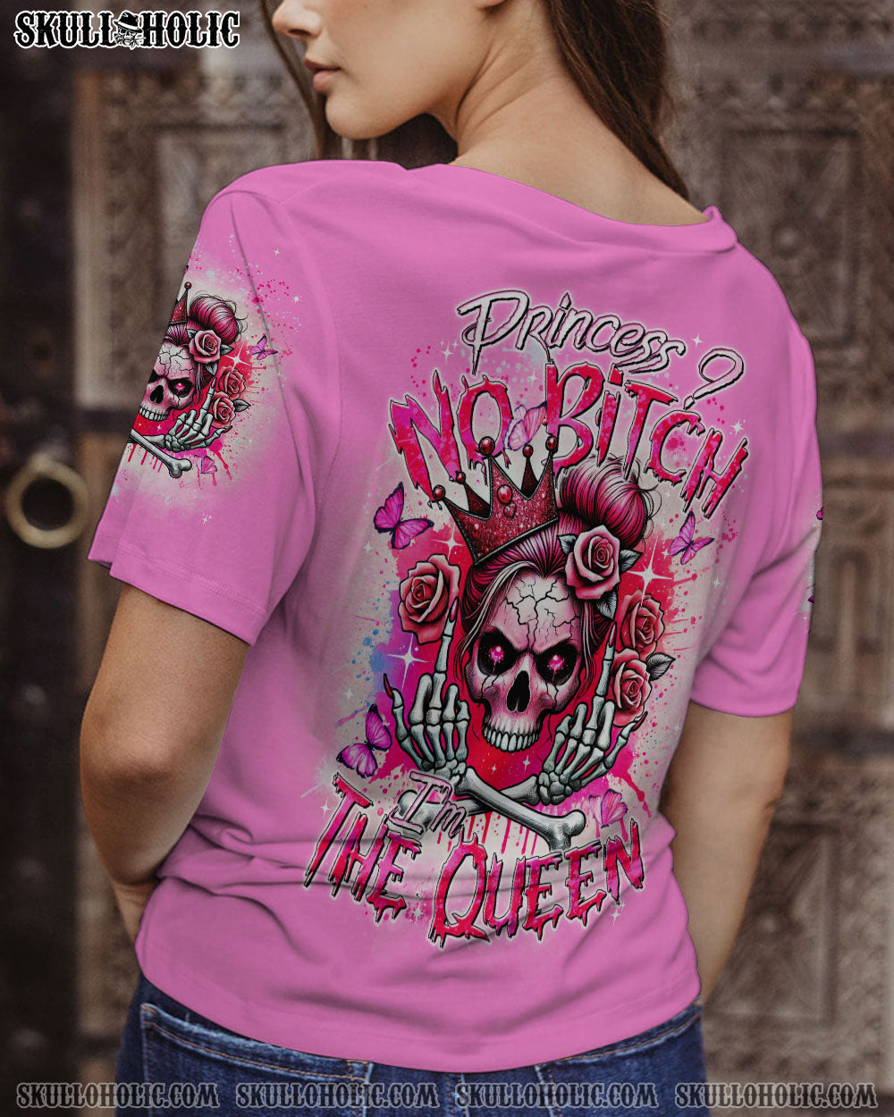 I’M THE QUEEN SKULL MESSY BUN ALL OVER PRINT – TYTD2706242