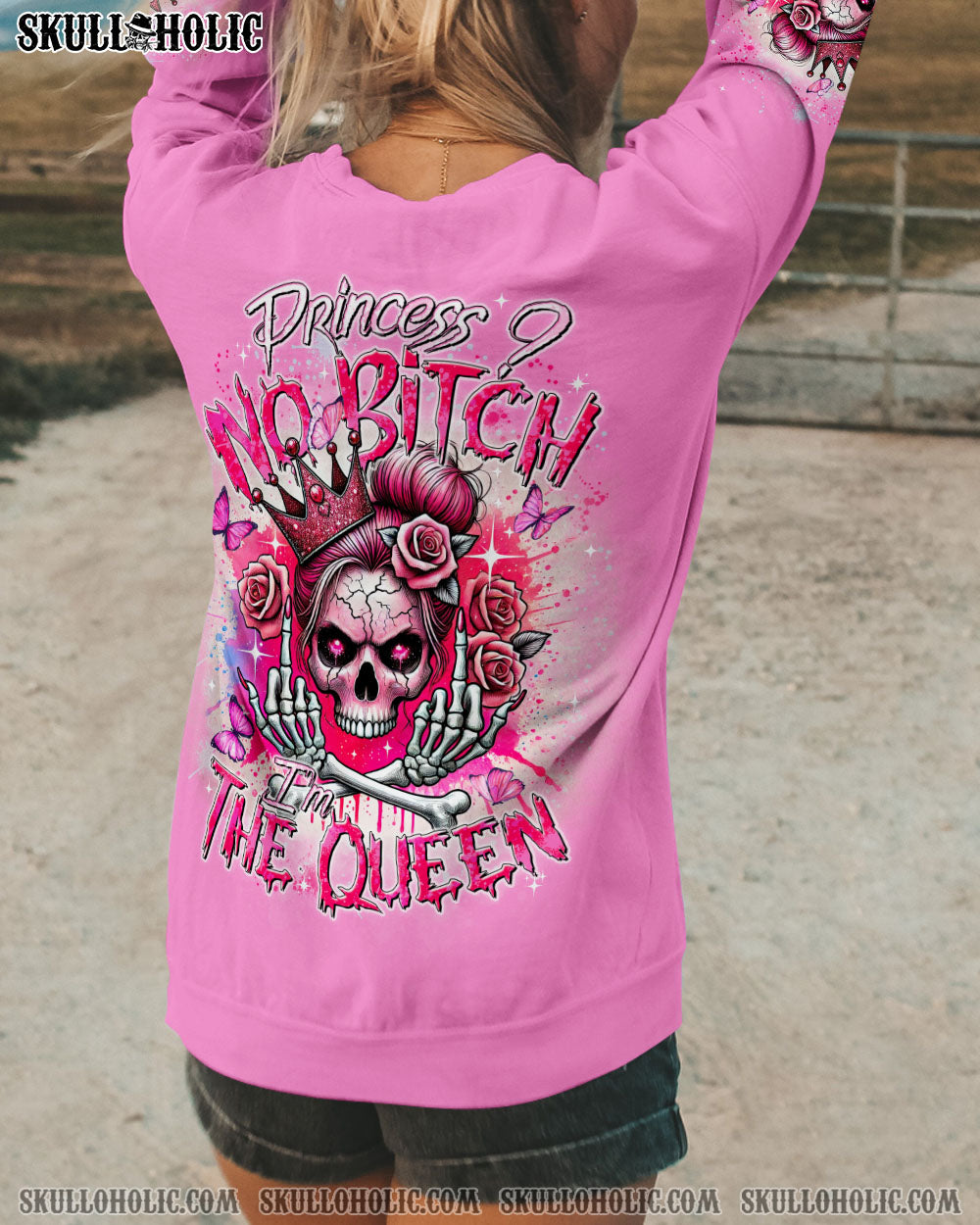 I’M THE QUEEN SKULL MESSY BUN ALL OVER PRINT – TYTD2706242