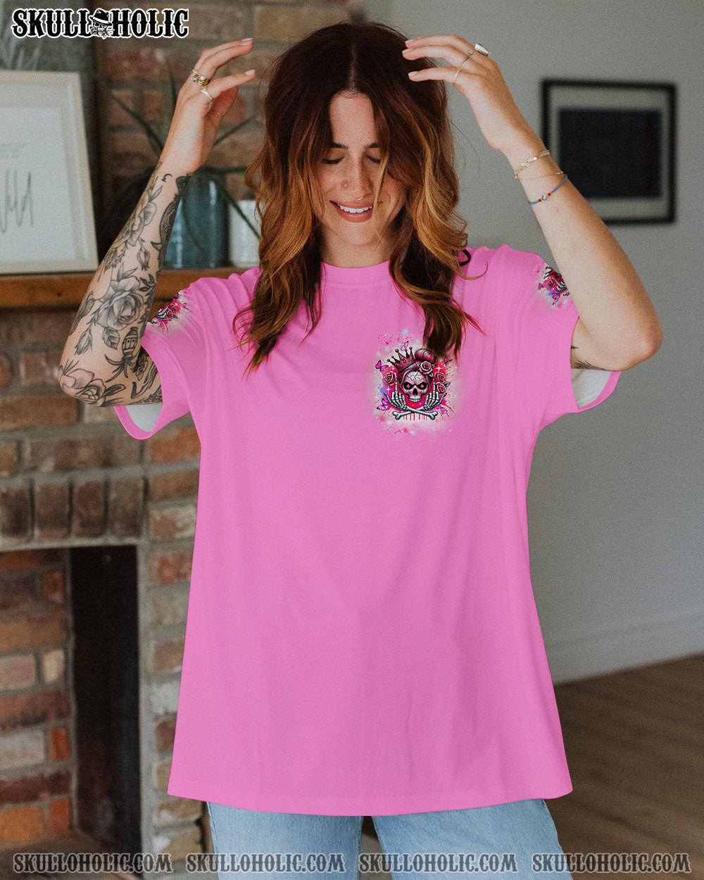 I’M THE QUEEN SKULL MESSY BUN ALL OVER PRINT – TYTD2706242