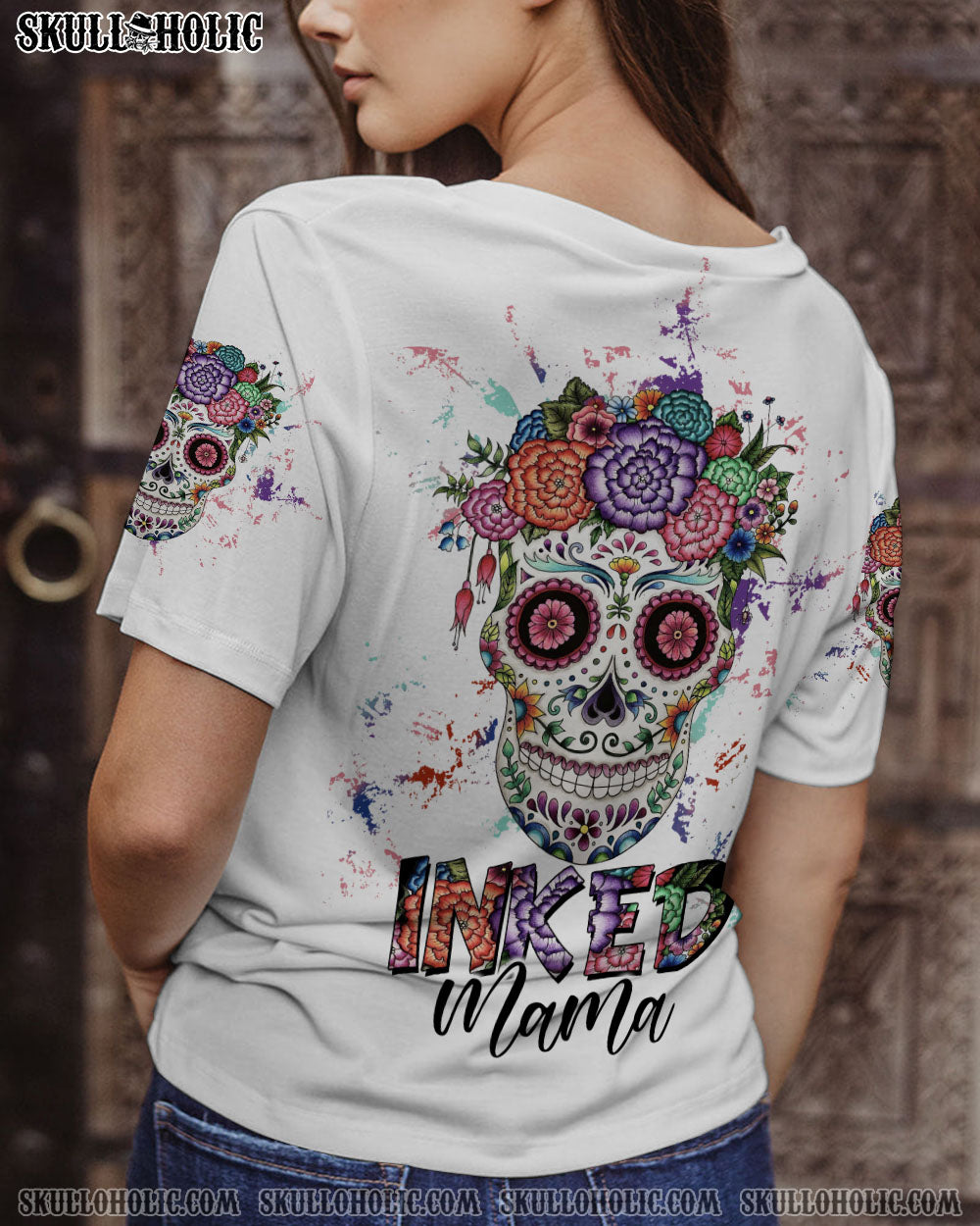 INKED MAMA FLOWER SUGAR SKULL ALL OVER PRINT – TLTW2302233