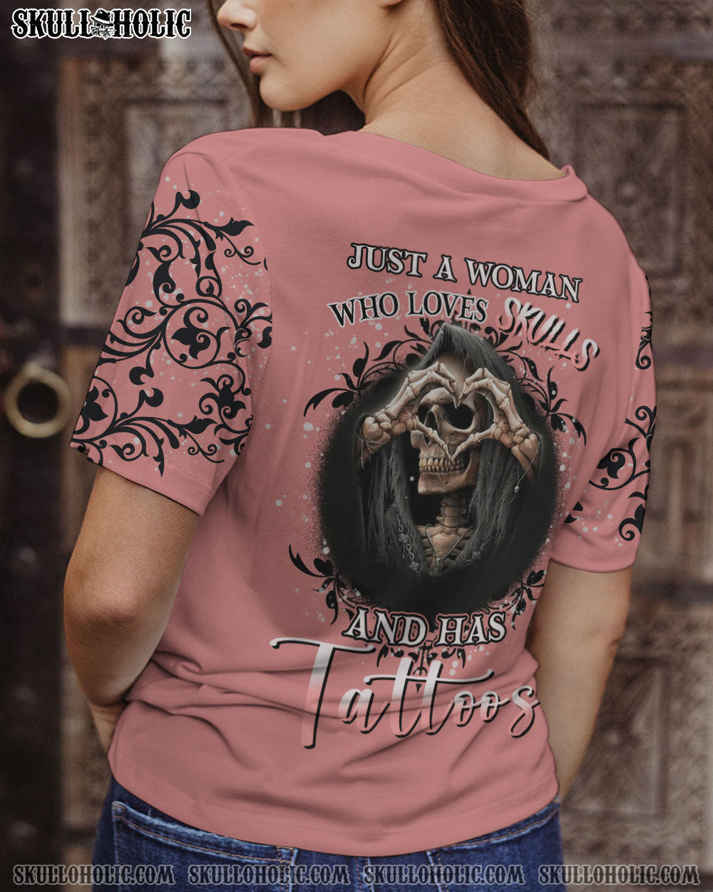 JUST A WOMAN WHO LOVES SKULL AND HAS TATTOOS ALL OVER PRINT – YHHN1612223