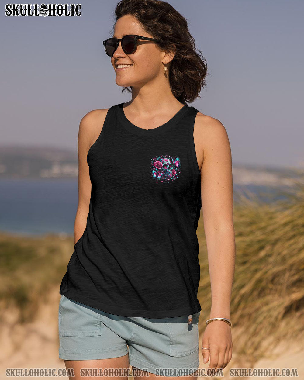 JUST A WOMAN WHO LOVES SKULLS AND HAS TATTOOS ALL OVER PRINT – YHDU0805241