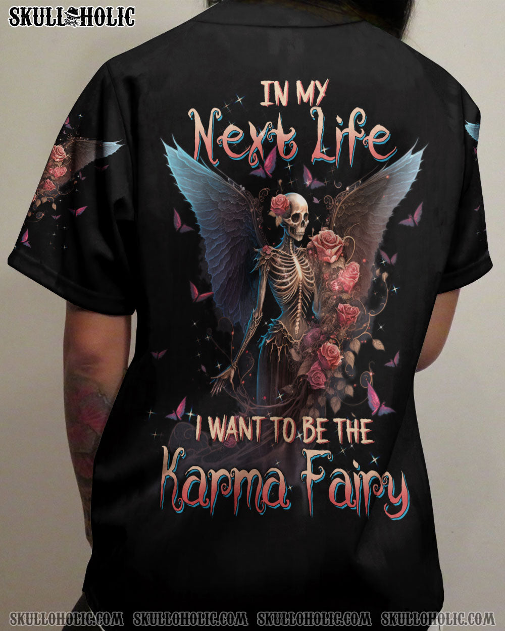KARMA FAIRY SKULL SKELETON ROSE BASEBALL JERSEY – TLTW0602232