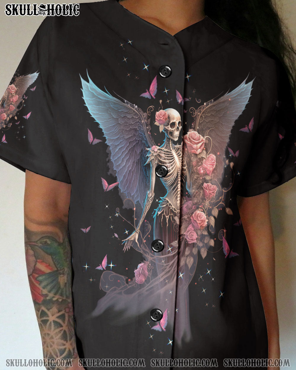 KARMA FAIRY SKULL SKELETON ROSE BASEBALL JERSEY – TLTW0602232