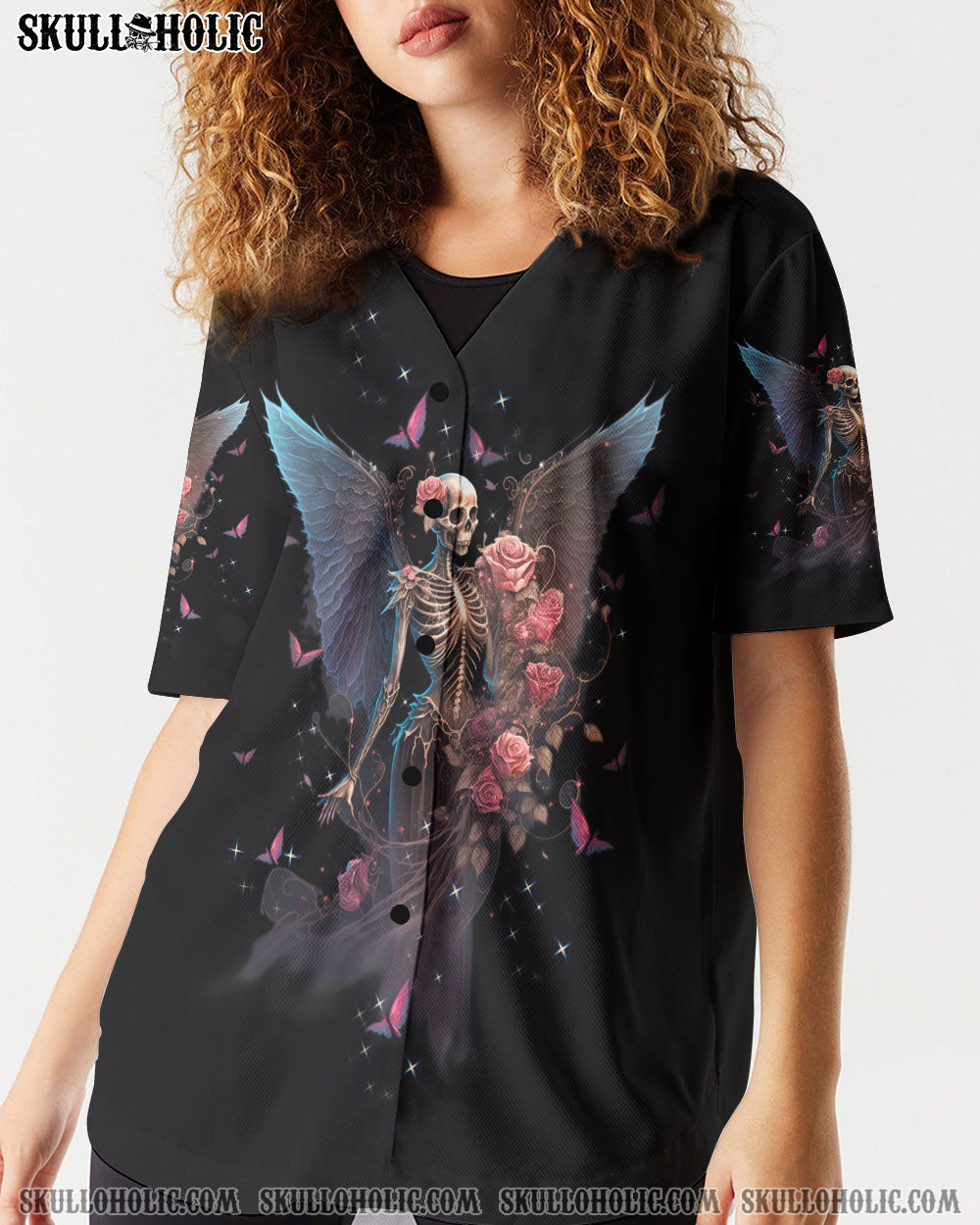 KARMA FAIRY SKULL SKELETON ROSE BASEBALL JERSEY – TLTW0602232