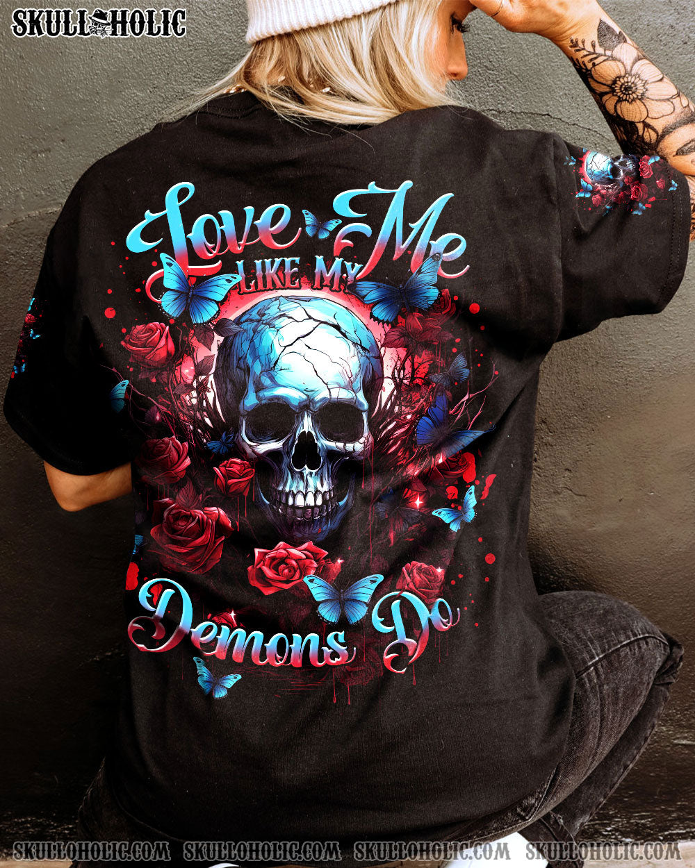 LOVE ME LIKE MY DEMONS DO ROSE SKULL ALL OVER PRINT - TLNT1807233