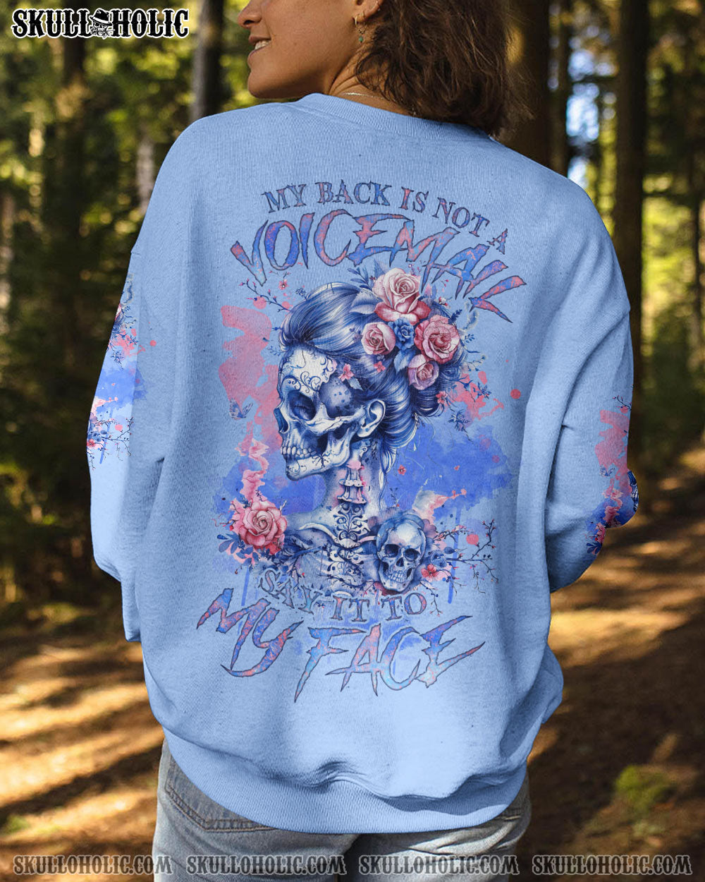 MY BACK IS NOT A VOICEMAIL MESSY BUN SKULL ALL OVER PRINT – TLNZ2303243