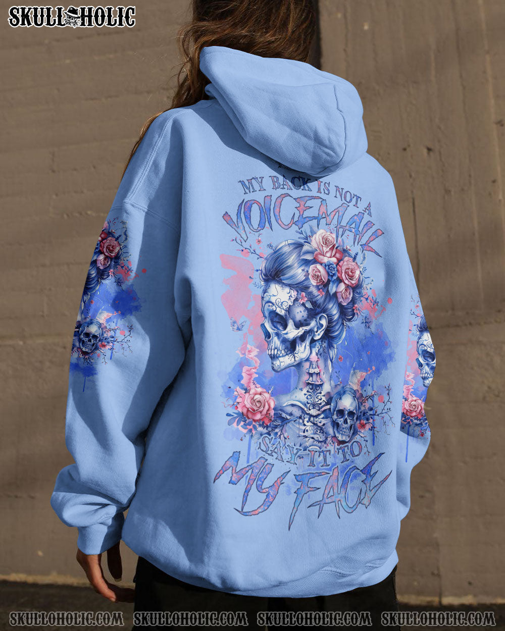 MY BACK IS NOT A VOICEMAIL MESSY BUN SKULL ALL OVER PRINT – TLNZ2303243