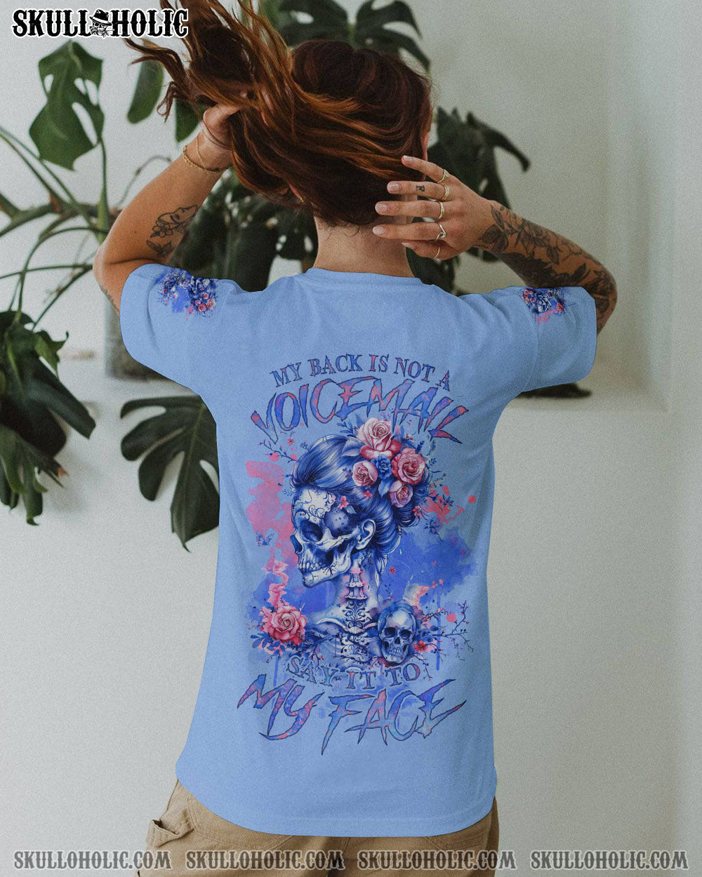 MY BACK IS NOT A VOICEMAIL MESSY BUN SKULL ALL OVER PRINT – TLNZ2303243