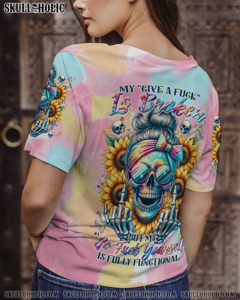 MY GIVE A F IS BROKEN MESSY BUN SKULL ALL OVER PRINT – TLTR0311232
