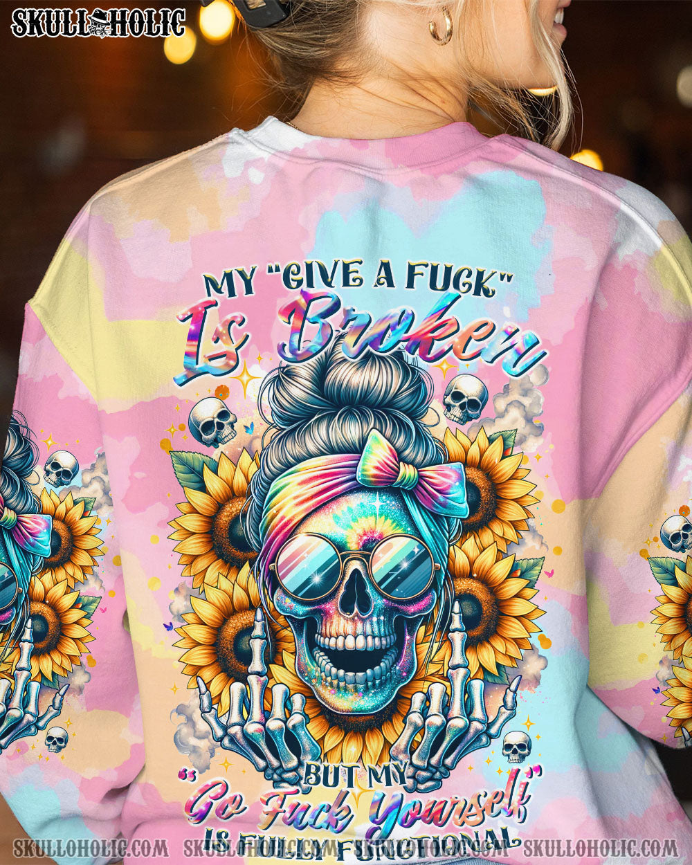 MY GIVE A F IS BROKEN MESSY BUN SKULL ALL OVER PRINT – TLTR0311232