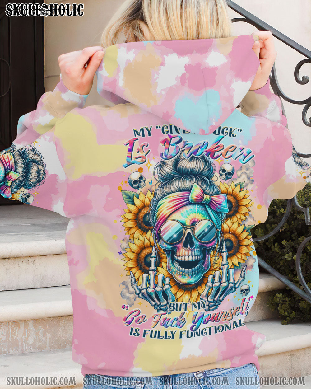 MY GIVE A F IS BROKEN MESSY BUN SKULL ALL OVER PRINT – TLTR0311232