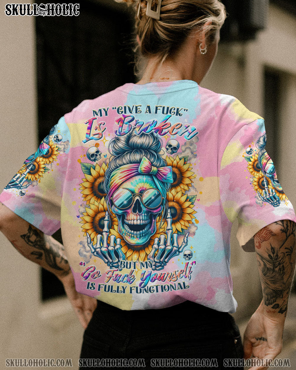 MY GIVE A F IS BROKEN MESSY BUN SKULL ALL OVER PRINT – TLTR0311232