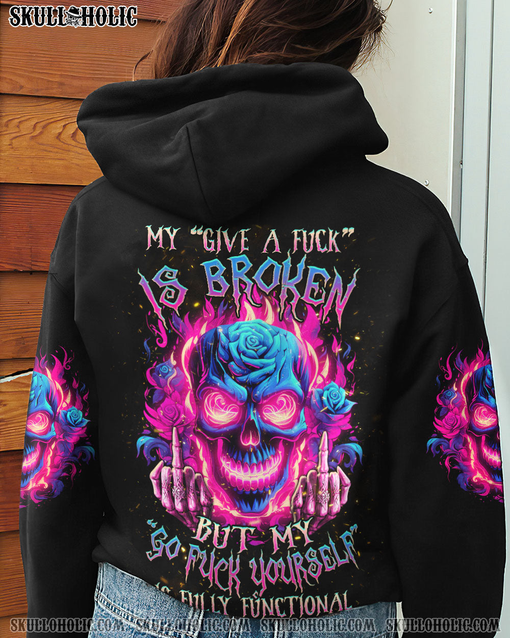 MY GIVE A F IS BROKEN NEON SKULL ROSE ALL OVER PRINT – TLNZ0610233