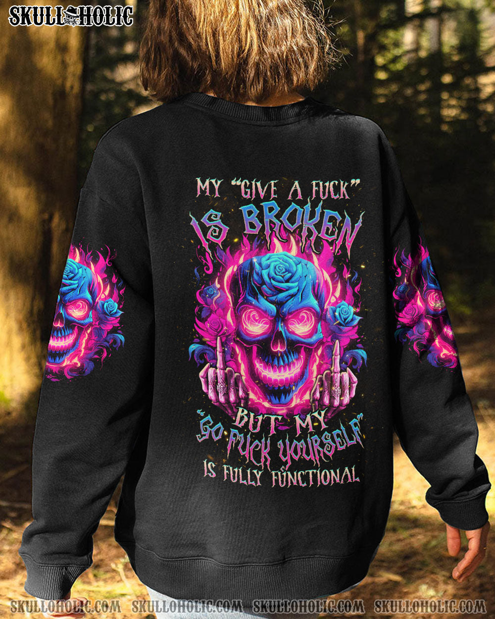 MY GIVE A F IS BROKEN NEON SKULL ROSE ALL OVER PRINT – TLNZ0610233