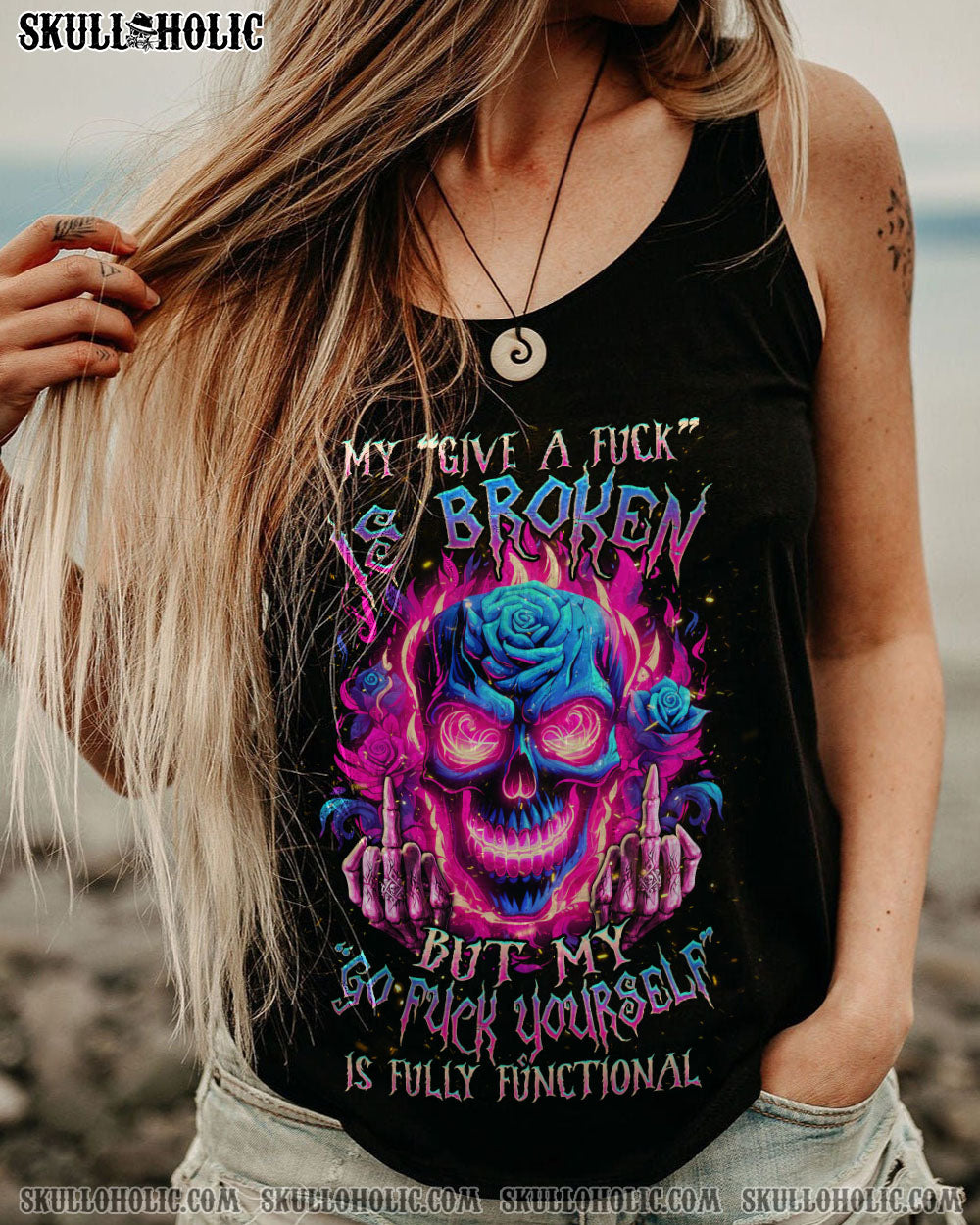 MY GIVE A F IS BROKEN NEON SKULL ROSE ALL OVER PRINT – TLNZ0610233