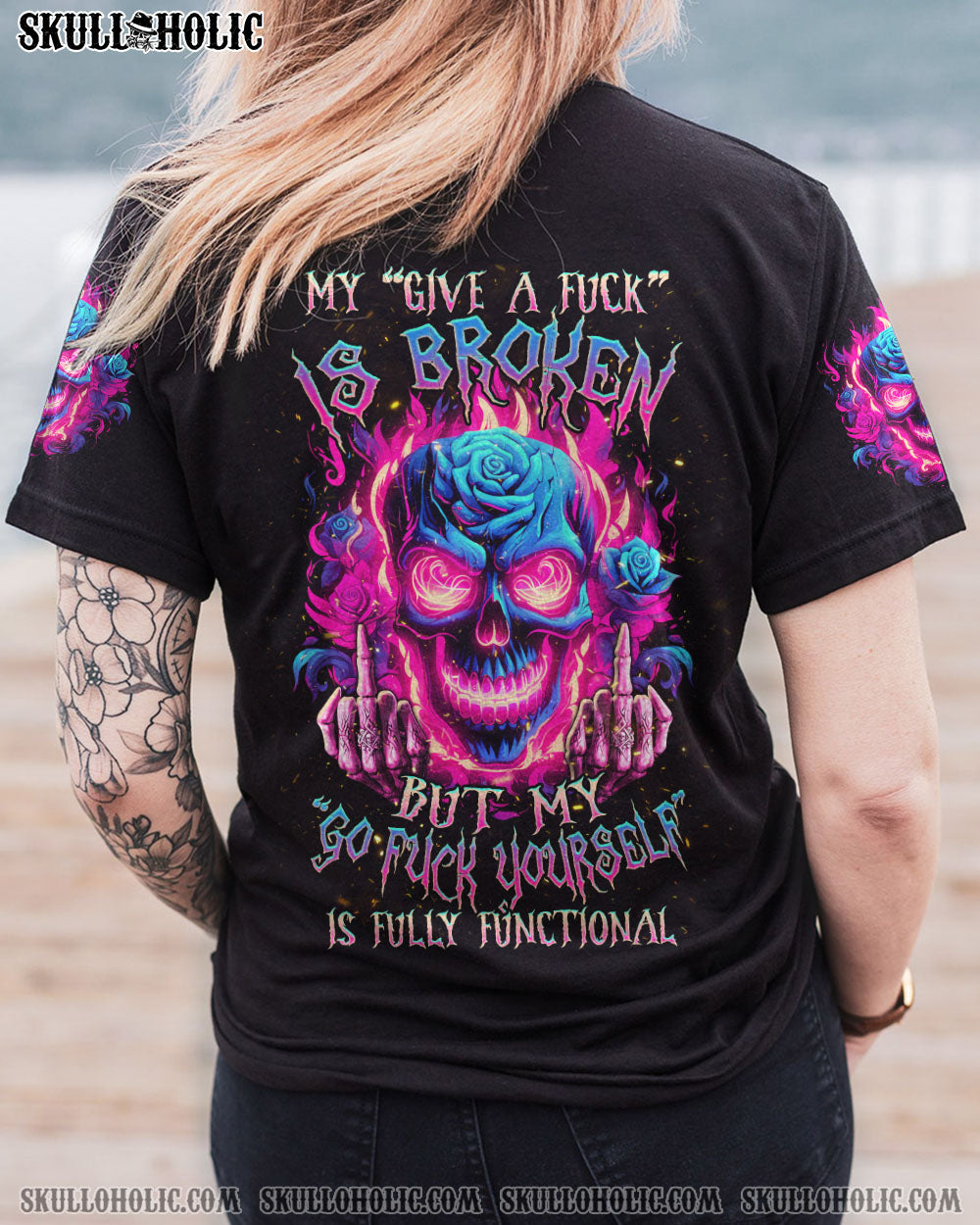 MY GIVE A F IS BROKEN NEON SKULL ROSE ALL OVER PRINT – TLNZ0610233