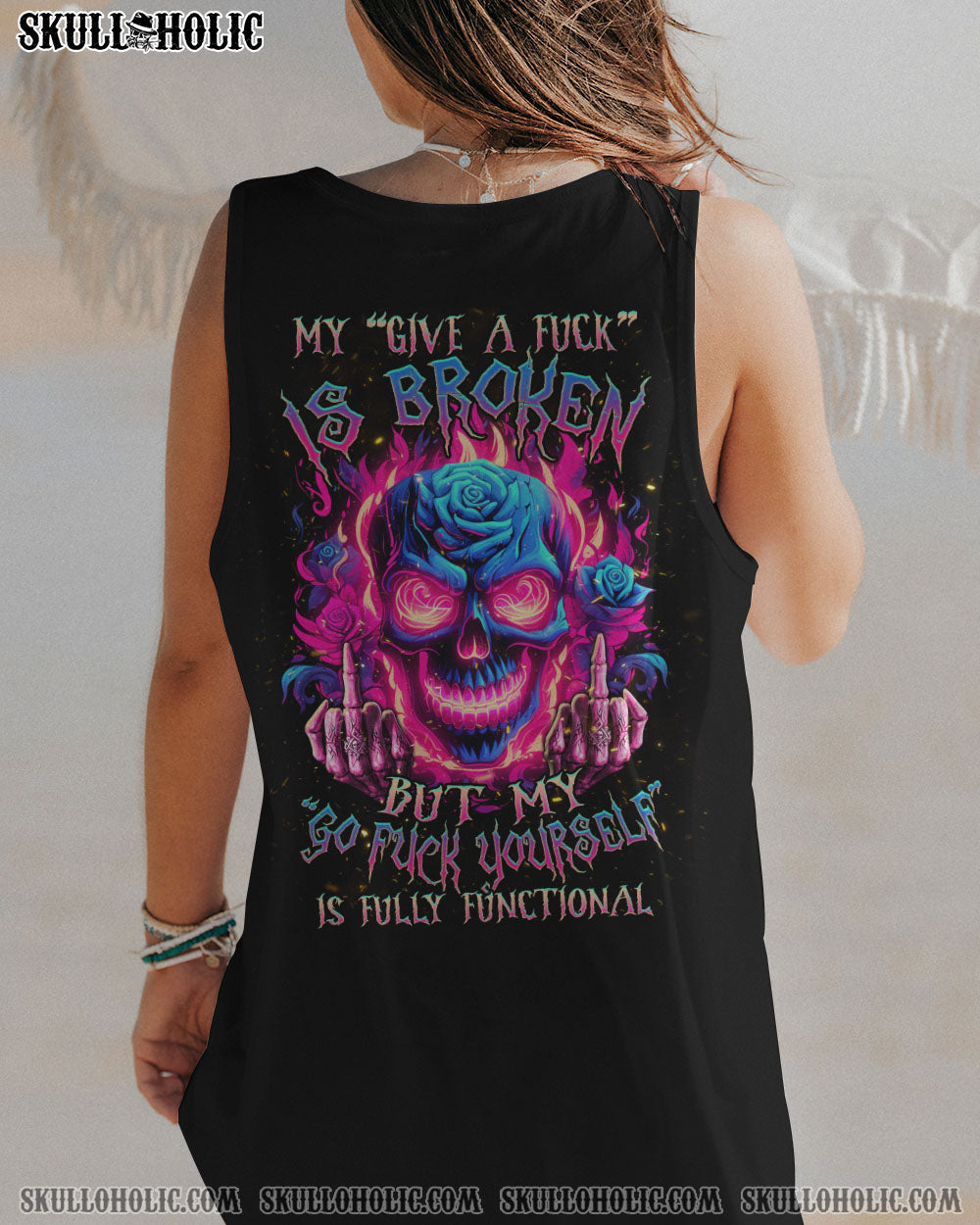 MY GIVE A F IS BROKEN NEON SKULL ROSE ALL OVER PRINT – TLNZ0610233